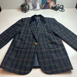 Requirements Navy Plaid Blazer with Black Collar